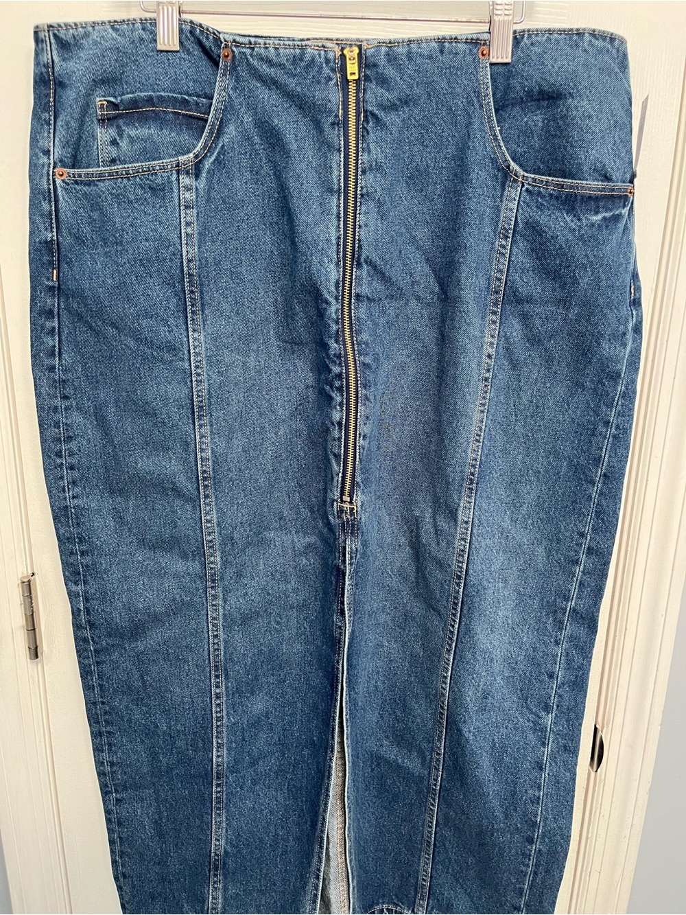 Jean Denim Maxi Skirt Old Navy Mid-Rise Med Wash 16 Front Zip NEW Front Slit - Picture 6 of 15